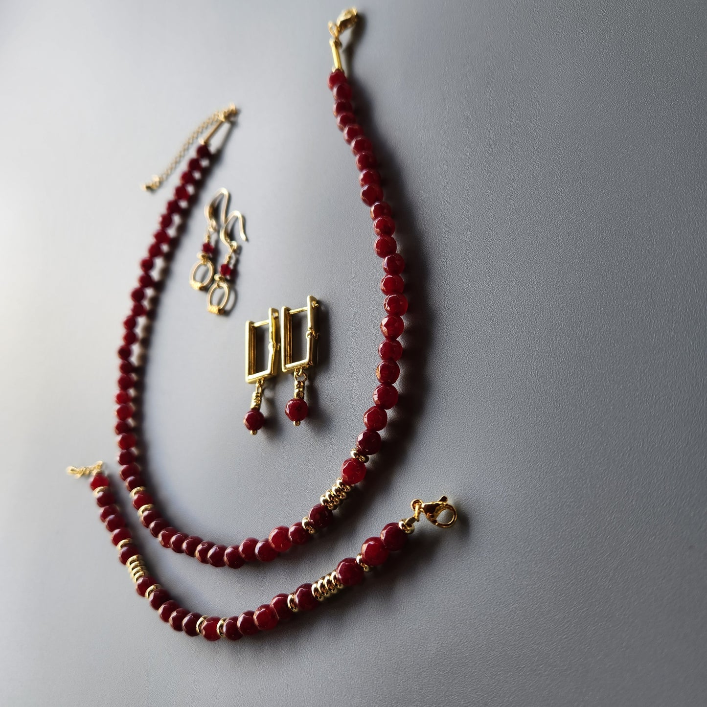Bordeaux Jade Bracelet with Gold-Plated Spacers