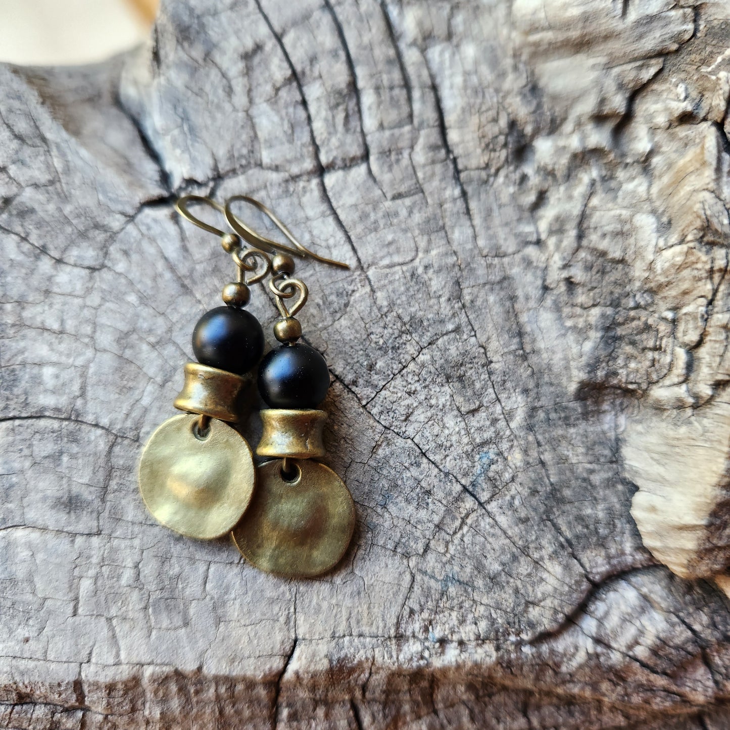 Vintage Bronze Earrings with Onyx Stones