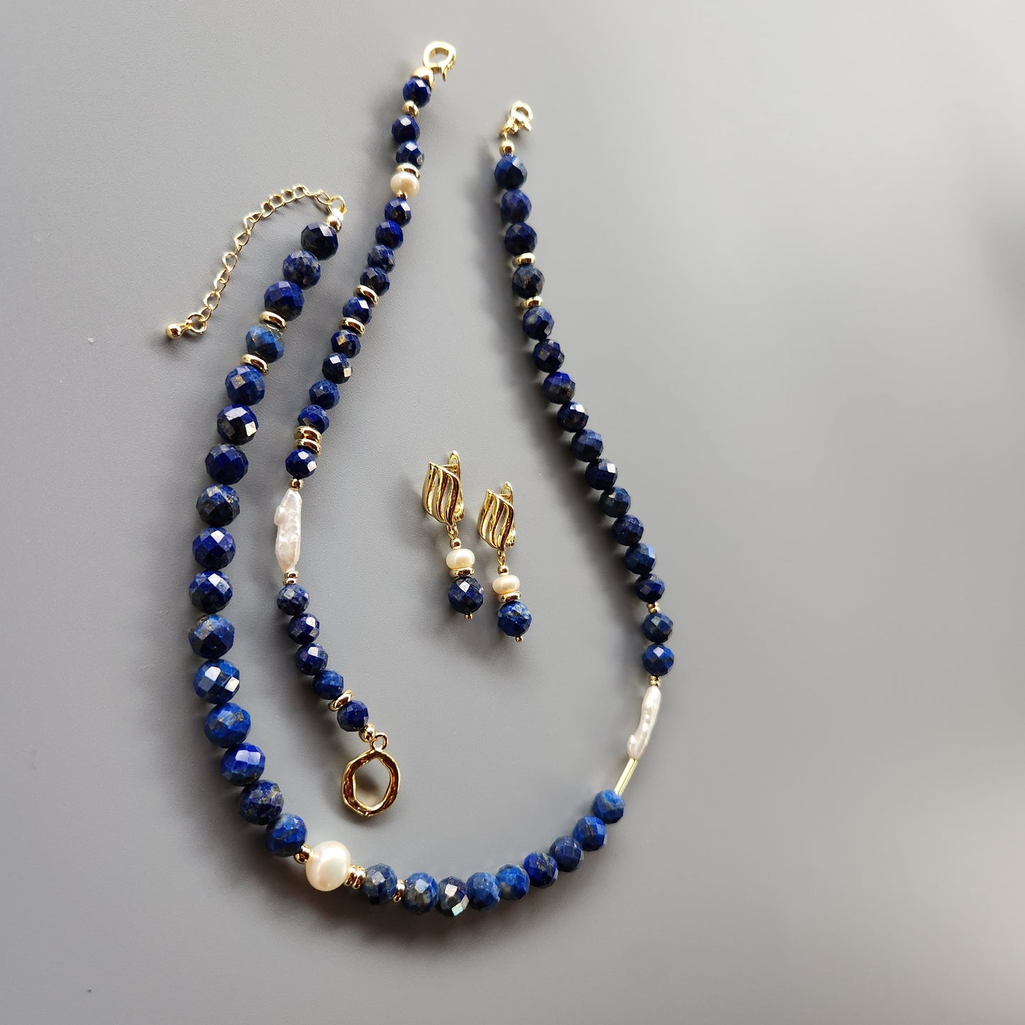 Lapis and Pearl Bracelet with Gold-Plated Spacers