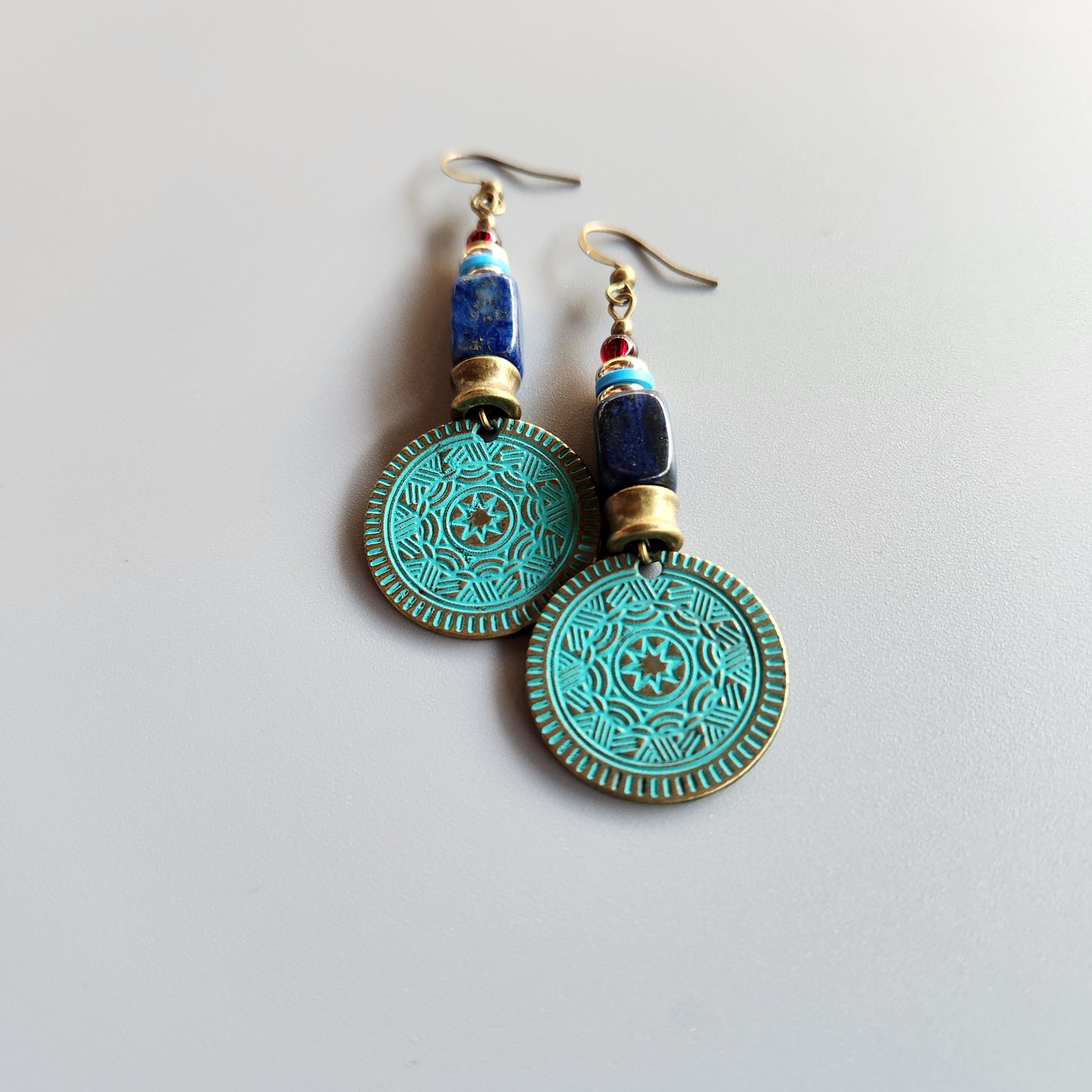 Al-Andalus Earrings with Lapis, Garnet, and Gold-Plated Spacers