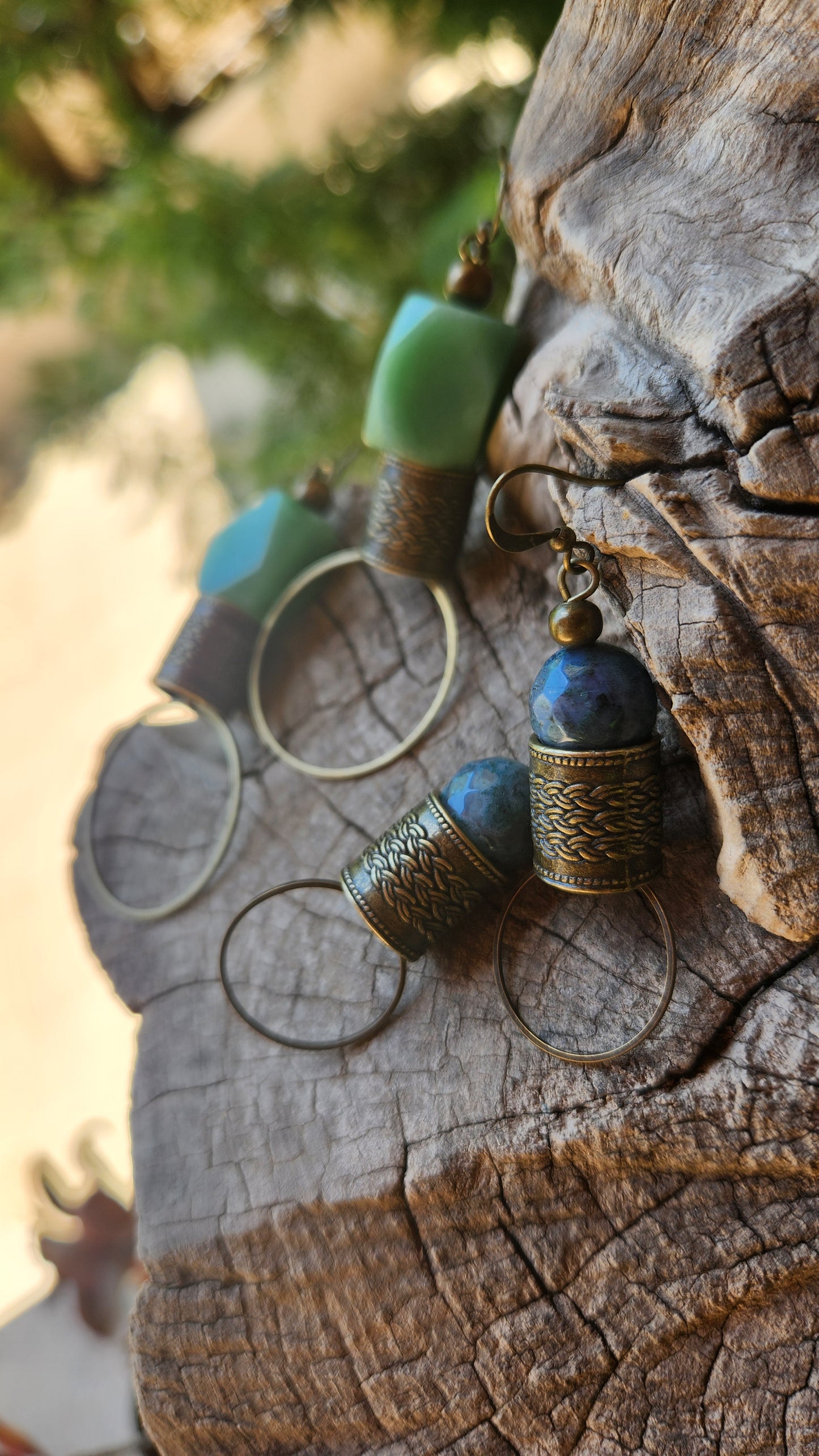 Pharaoh Earrings: Bronze with Blue Indian Agate
