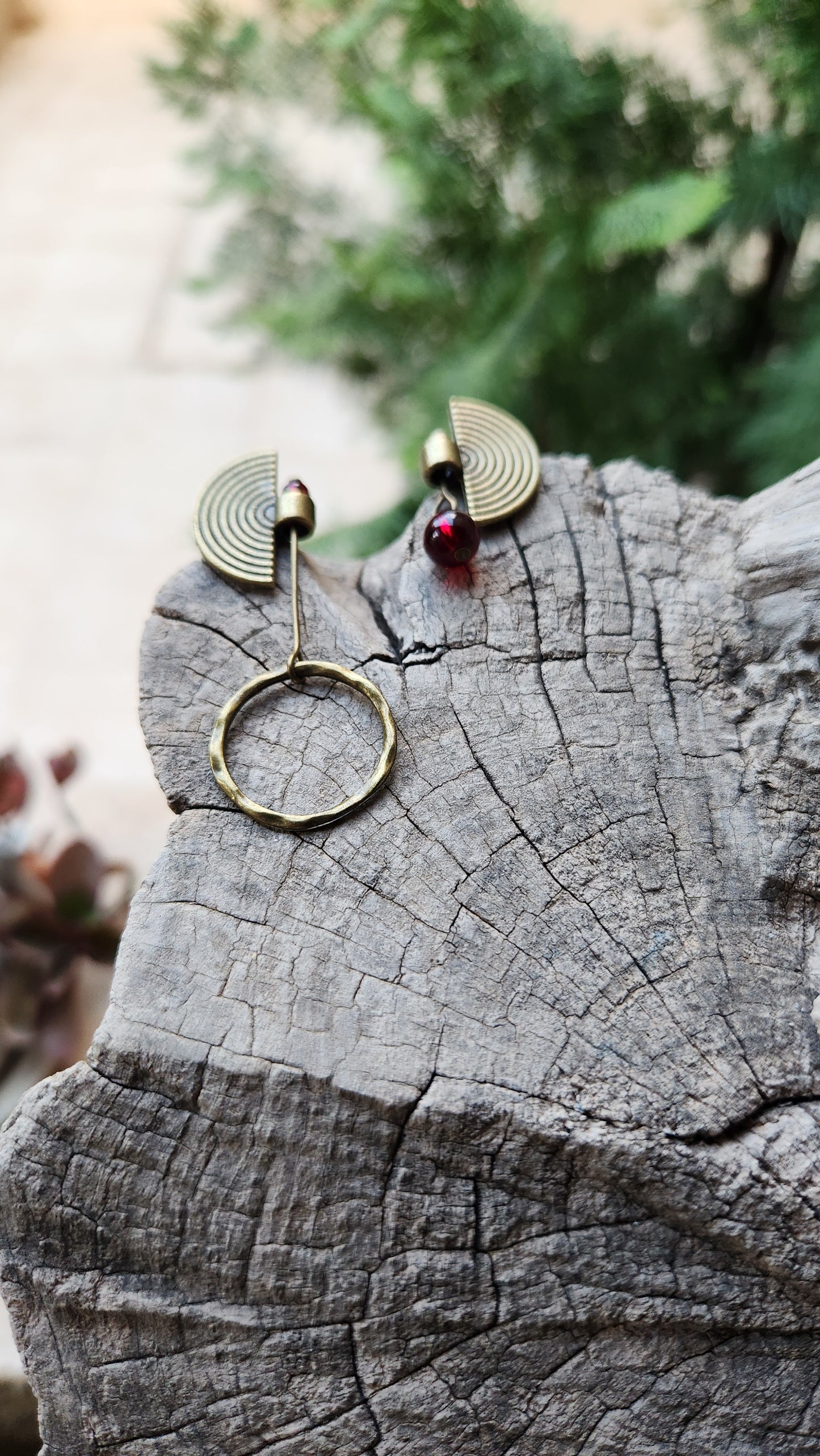 Vintage Bronze Earrings with Garnet Stone