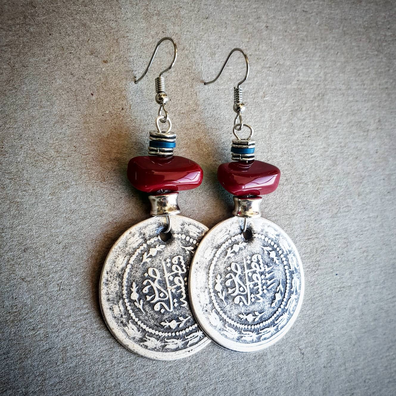 Coin Earrings: with Glass Stone