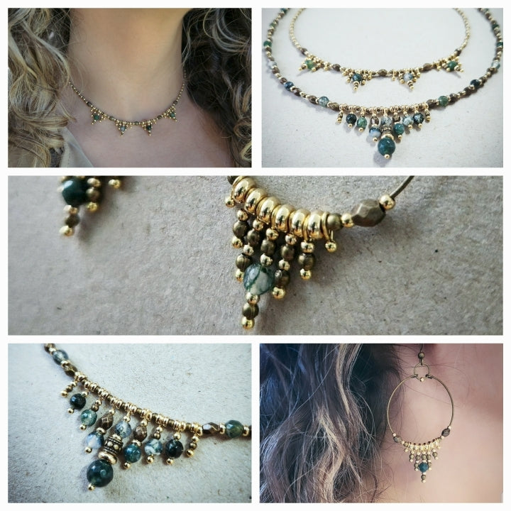 Delicate Nasij Necklace: Bronze with Agate Stones and Gold-Plated Spacers