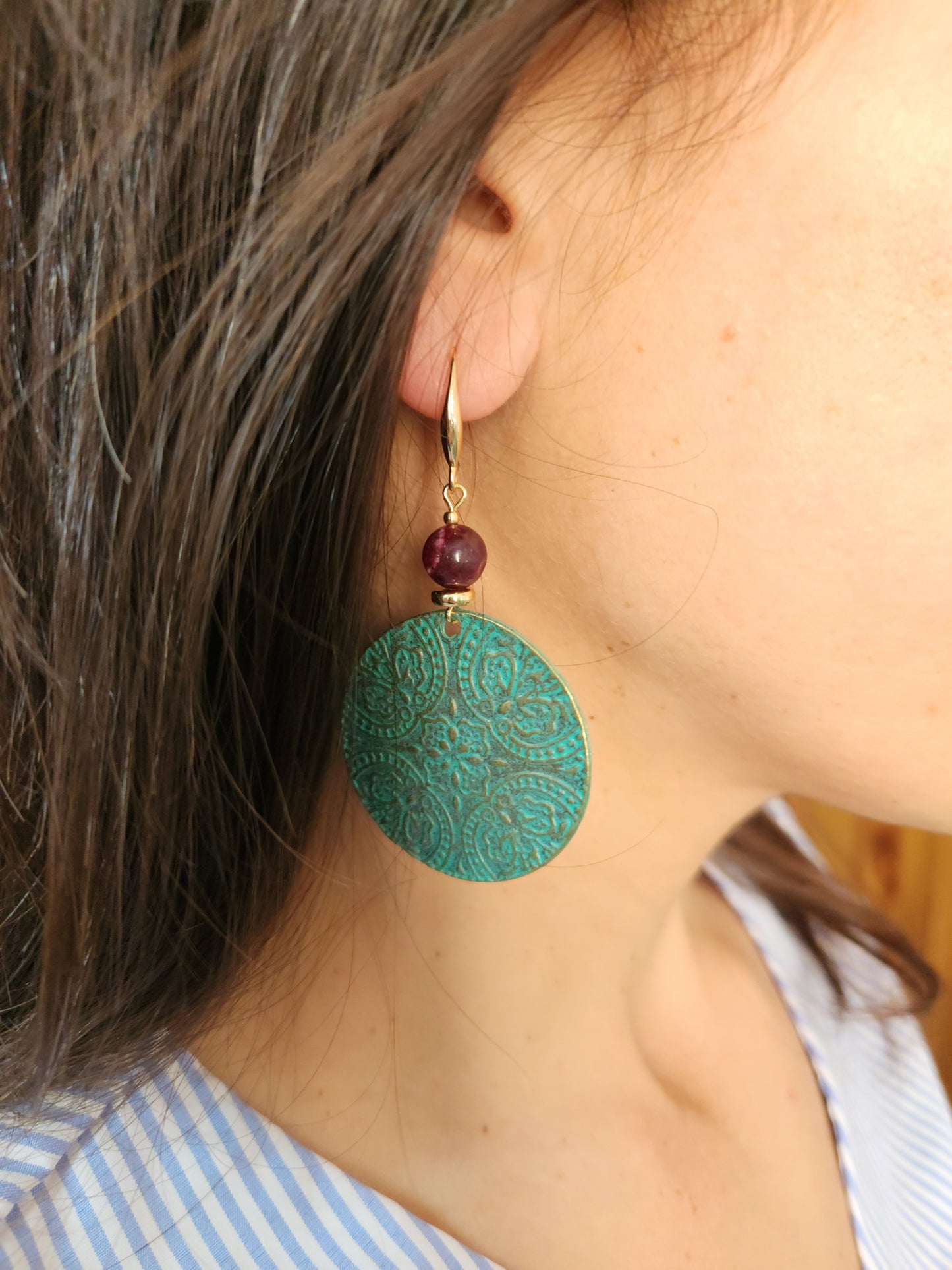 Al-Andalus Earrings: Garnet Stones and Gold-Plated Spacers