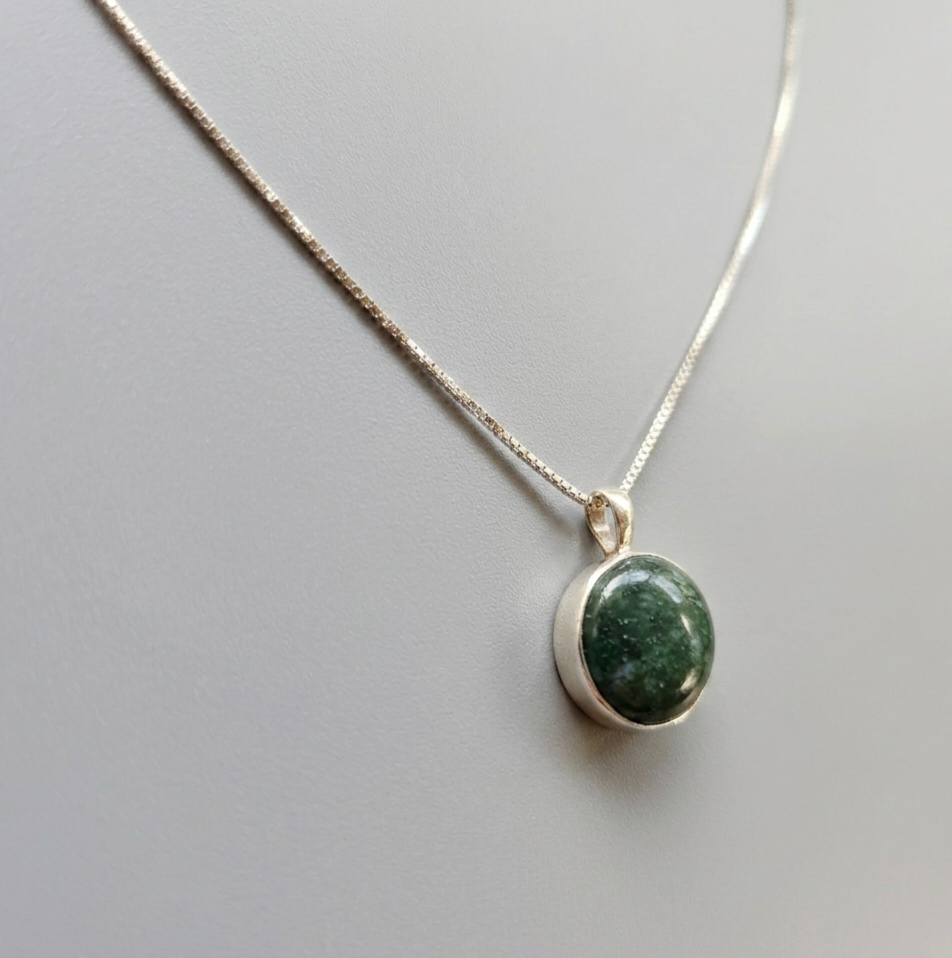 Silver Necklace with Green Agate
