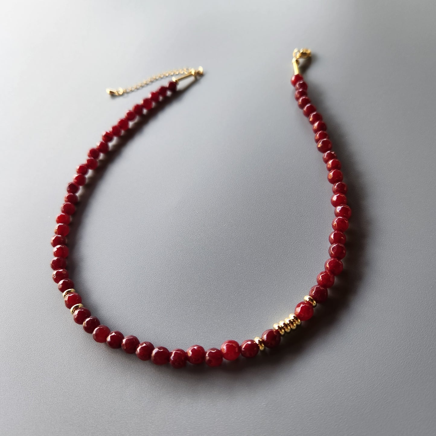 Bordeaux Jade Necklace with Gold-Plated Spacers