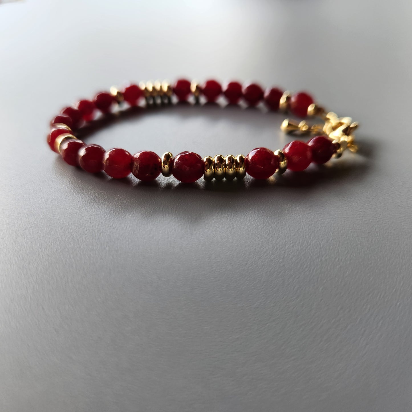 Bordeaux Jade Bracelet with Gold-Plated Spacers