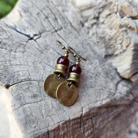 Vintage Bronze Earrings with Garnet Stones