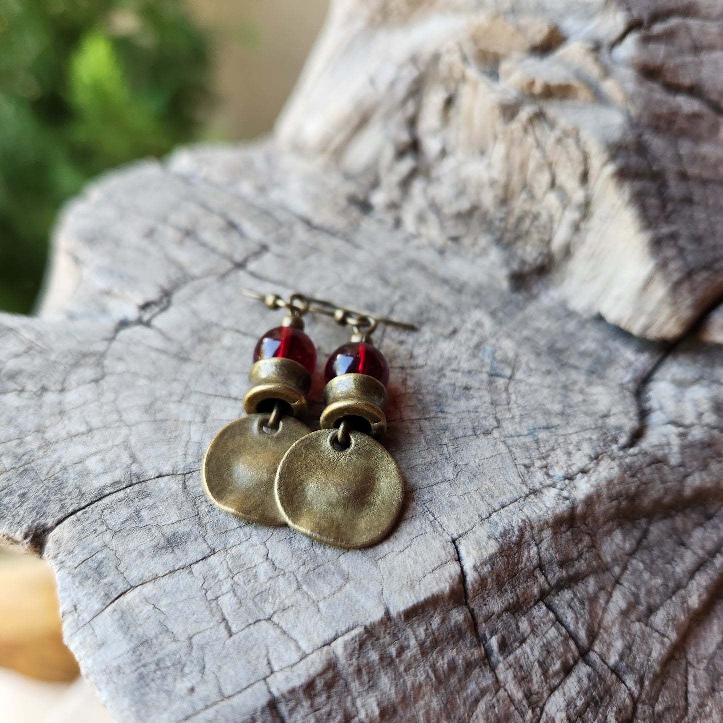 Vintage Bronze Earrings with Garnet Stones