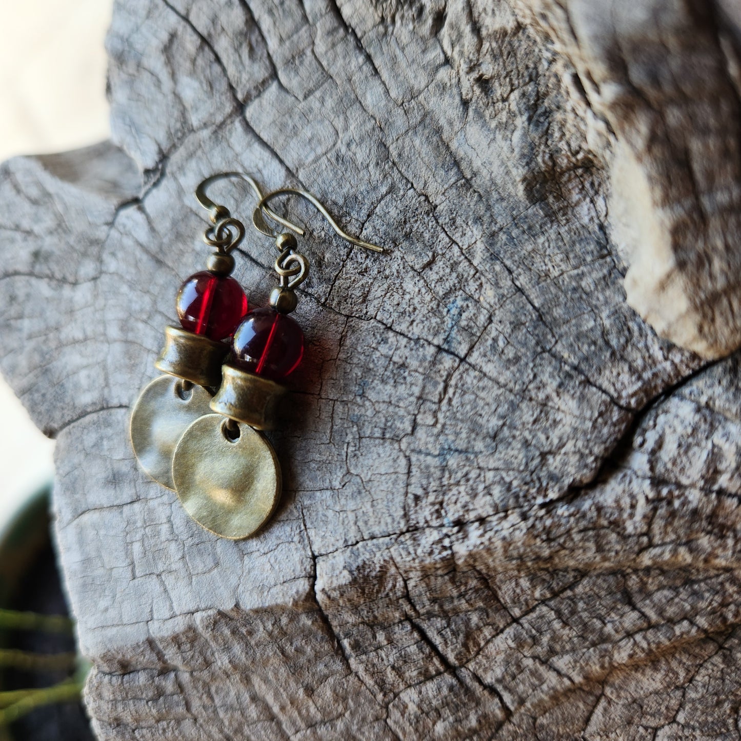Vintage Bronze Earrings with Garnet Stones