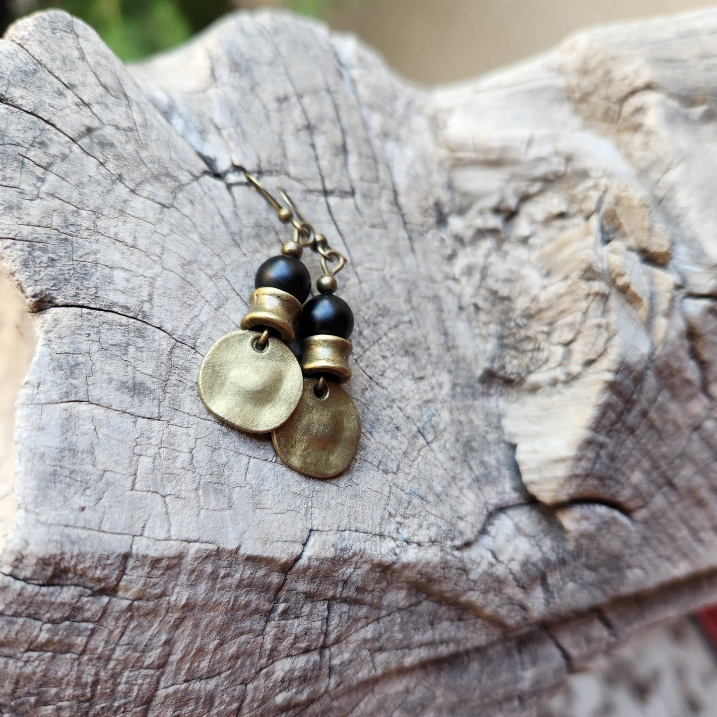 Vintage Bronze Earrings with Onyx Stones