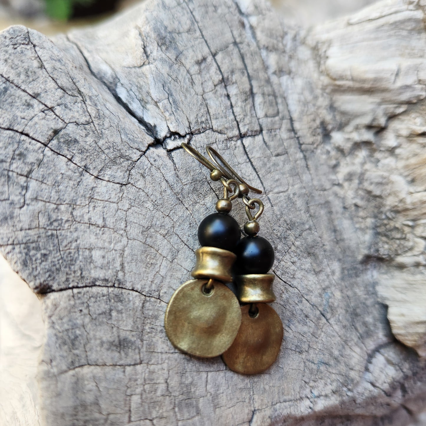 Vintage Bronze Earrings with Onyx Stones