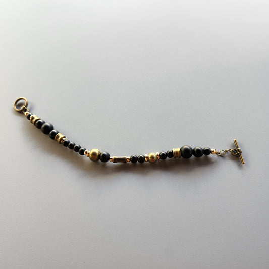 Vintage Bronze and Gold-Plated Bracelet with Onyx