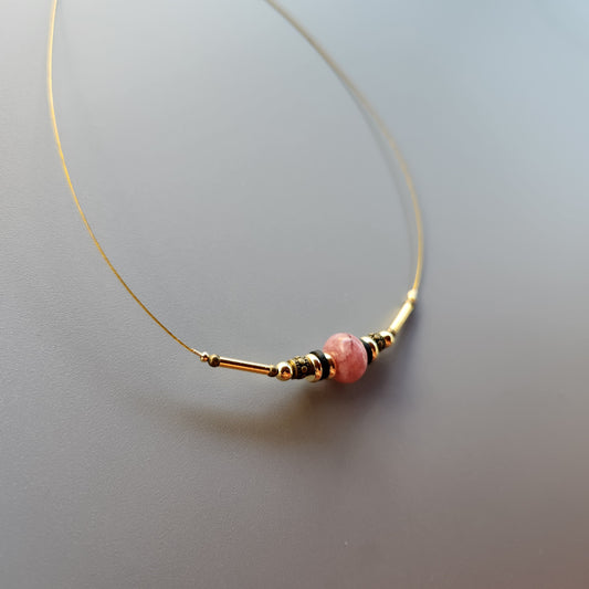 Vintage Bronze and Gold-Plated Necklace with Onyx and Lepidolite