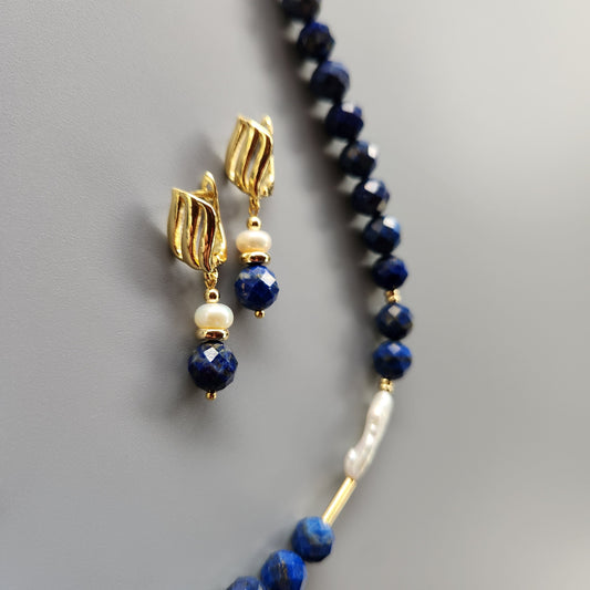 Lapis and Pearl Earrings with Gold-Plated Spacers
