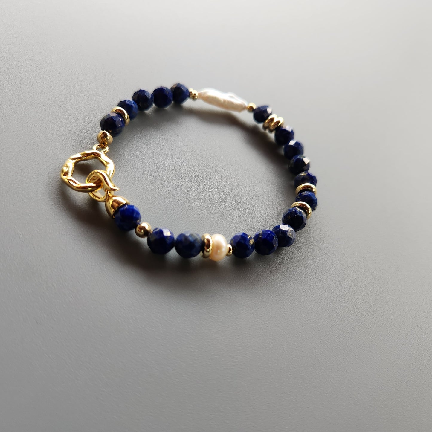 Lapis and Pearl Bracelet with Gold-Plated Spacers