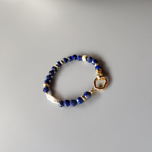 Lapis and Pearl Bracelet with Gold-Plated Spacers