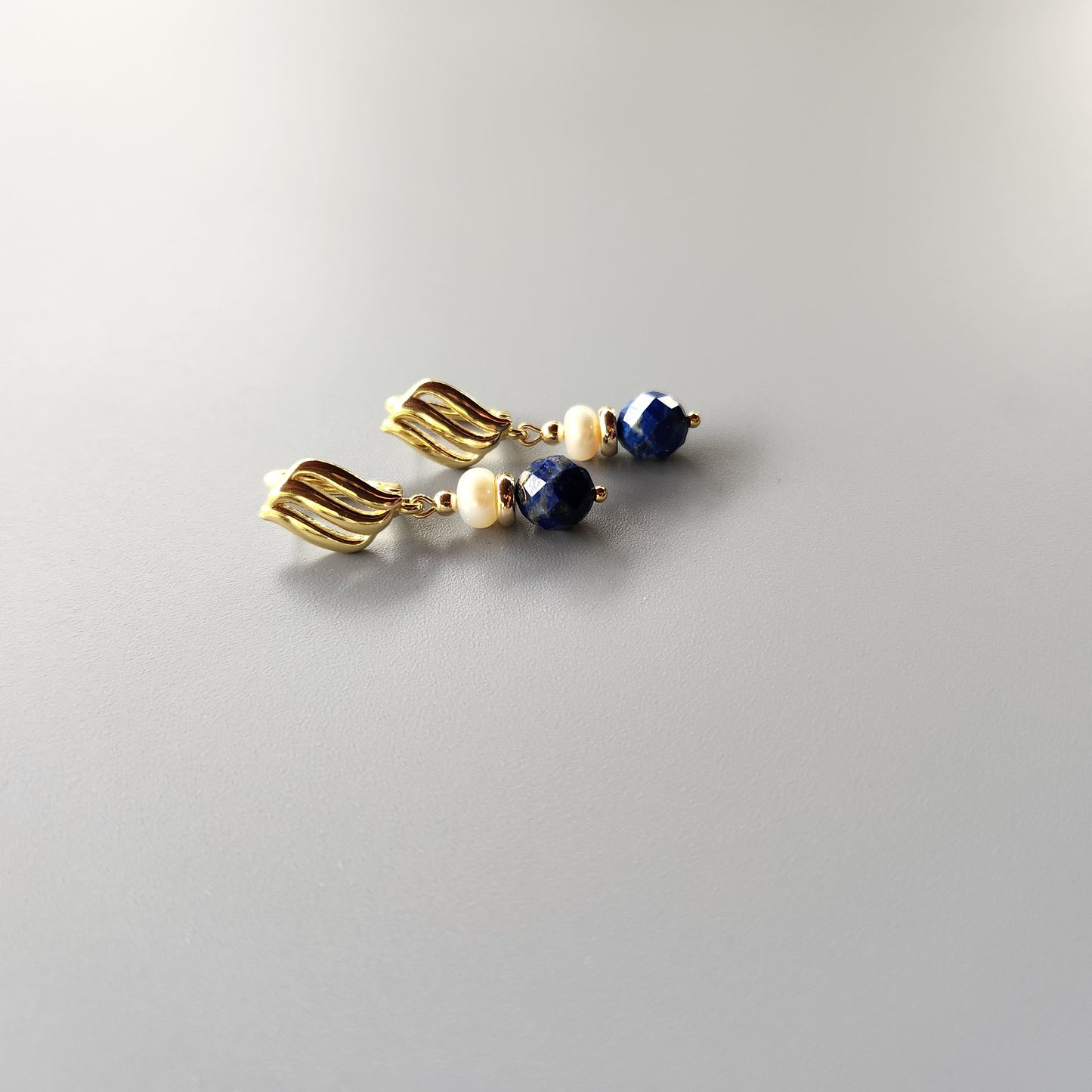 Lapis and Pearl Earrings with Gold-Plated Spacers