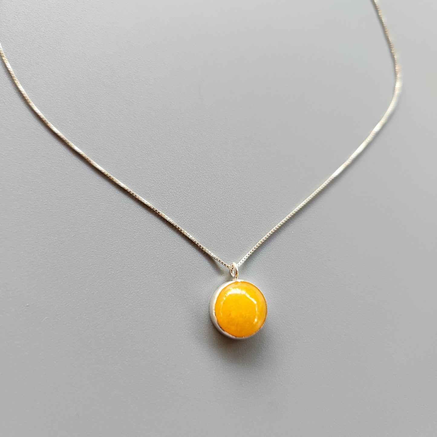 Silver Necklace with Yellow Jade