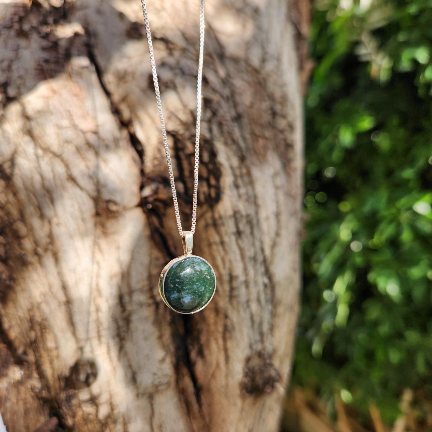 Silver Necklace with Green Agate