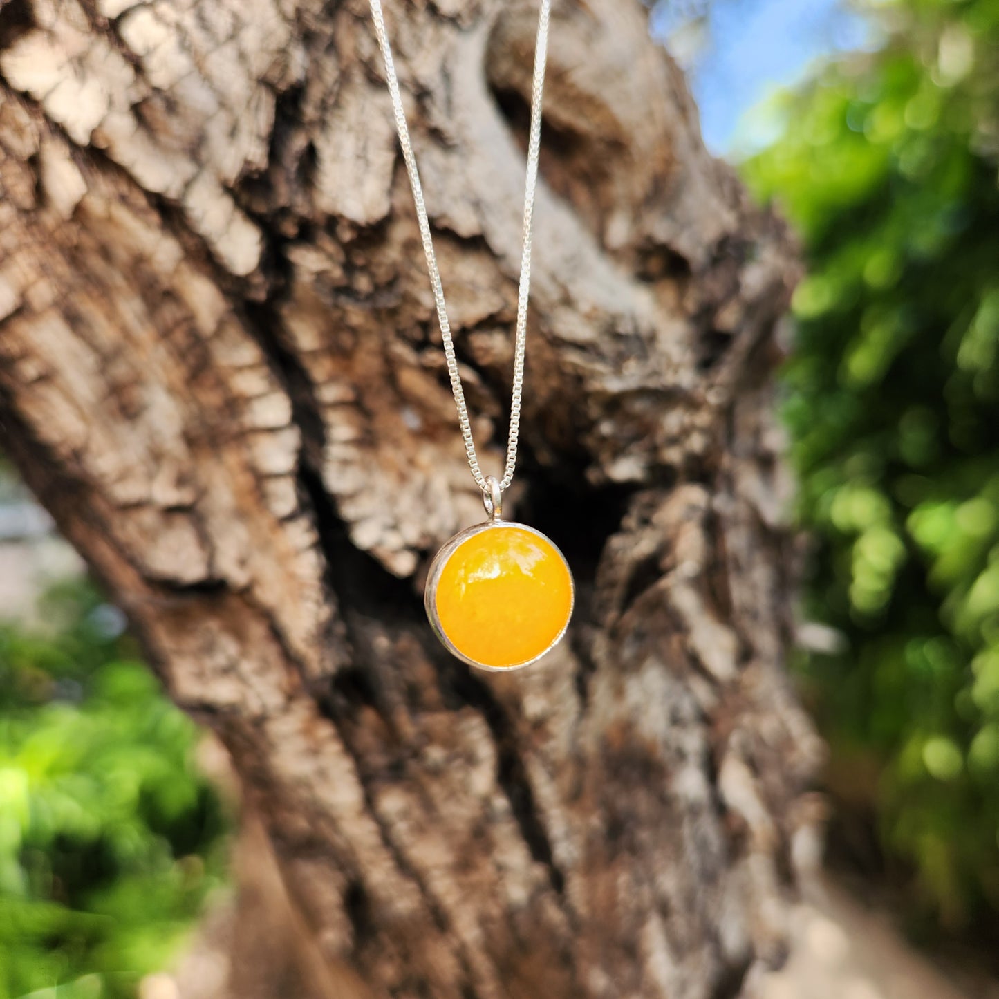 Silver Necklace with Yellow Jade