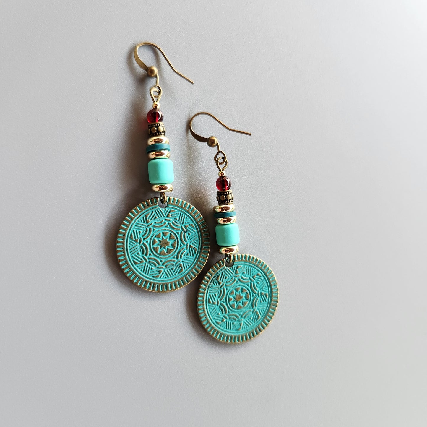 Al-Andalus Earrings with Garnet, and 14k Gold-Plated Spacers