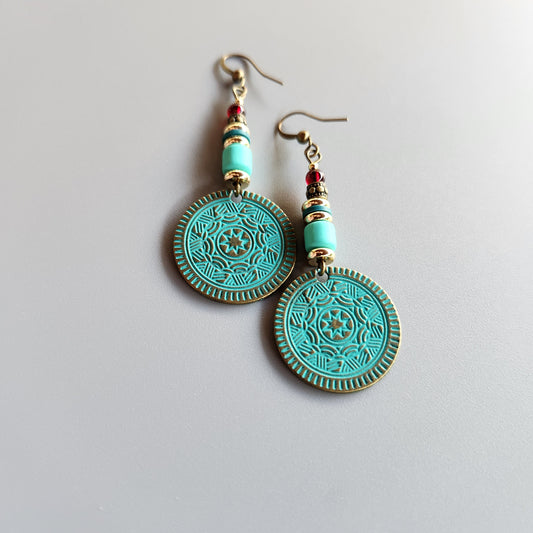 Al-Andalus Earrings with Garnet, and 14k Gold-Plated Spacers