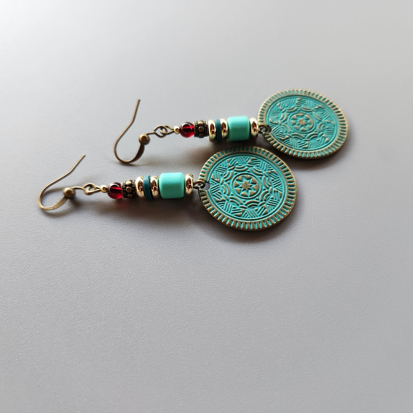 Al-Andalus Earrings with Garnet, and 14k Gold-Plated Spacers