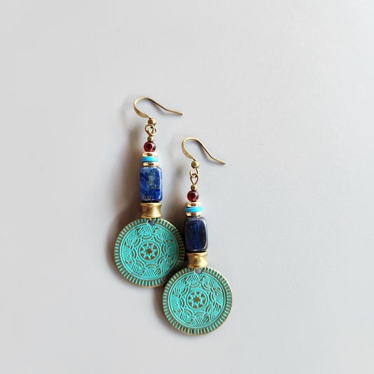 Al-Andalus Earrings with Lapis, Garnet, and Gold-Plated Spacers