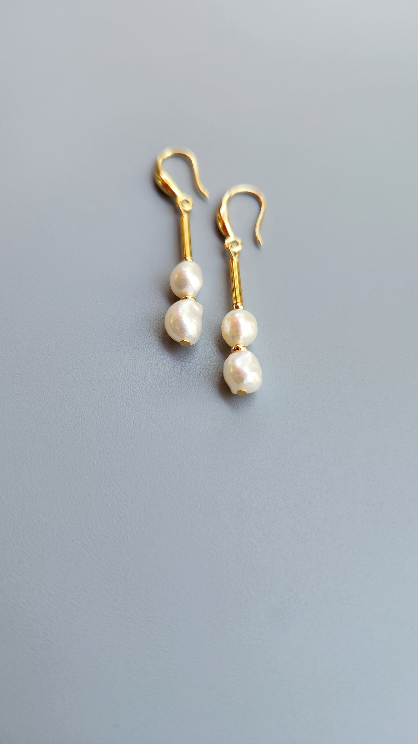Natural Double Pearl Earrings with 14K Gold Plating