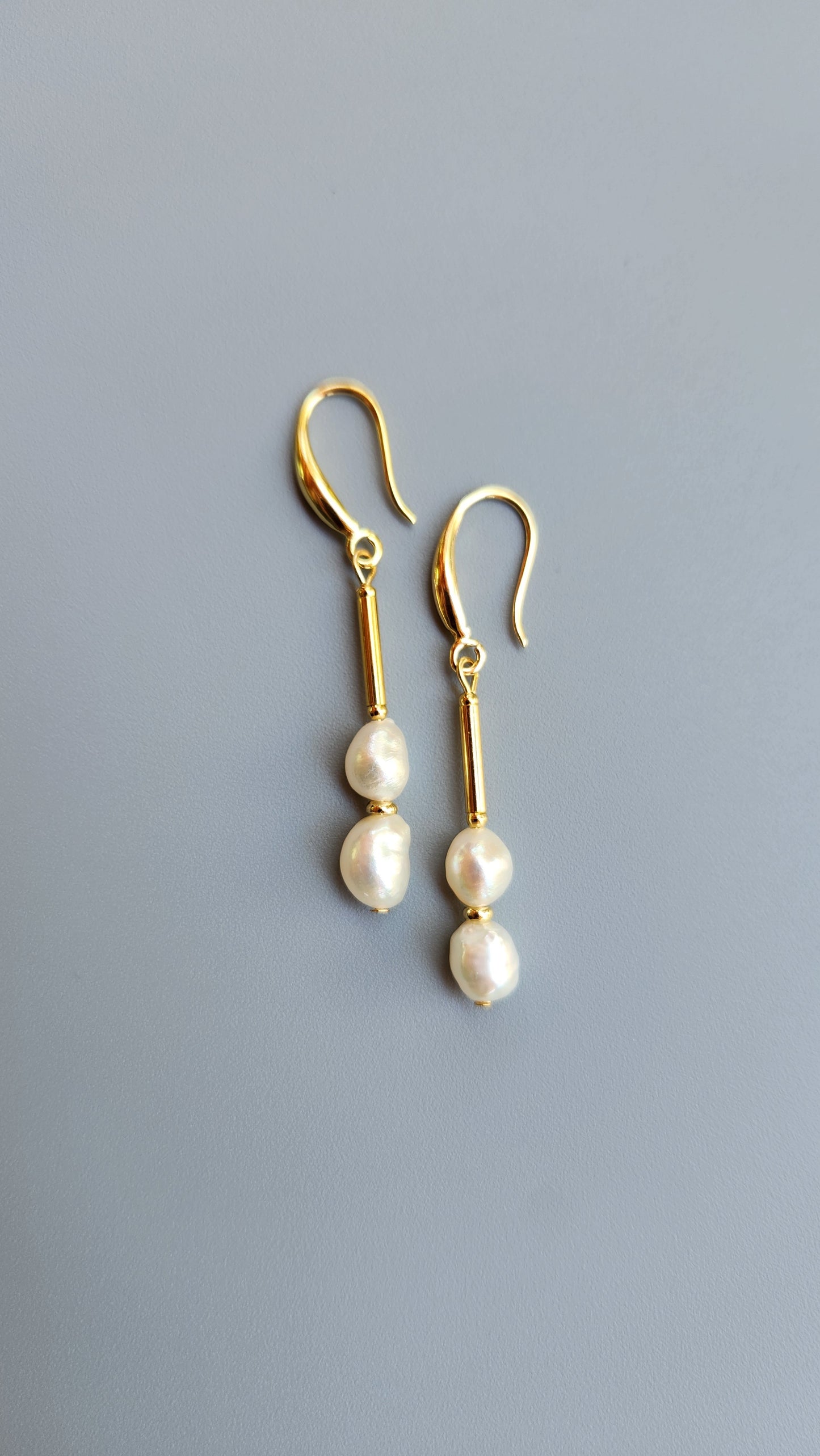 Natural Double Pearl Earrings with 14K Gold Plating
