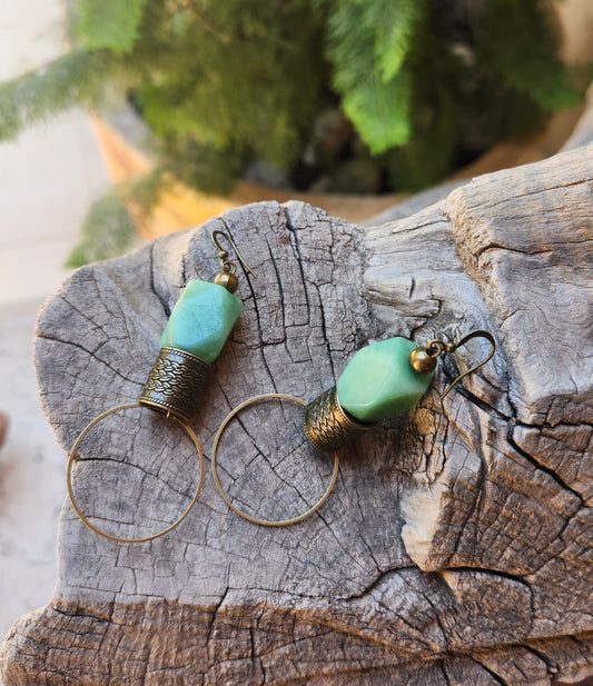 Pharaoh Earrings: Bronze with Green Aventurine