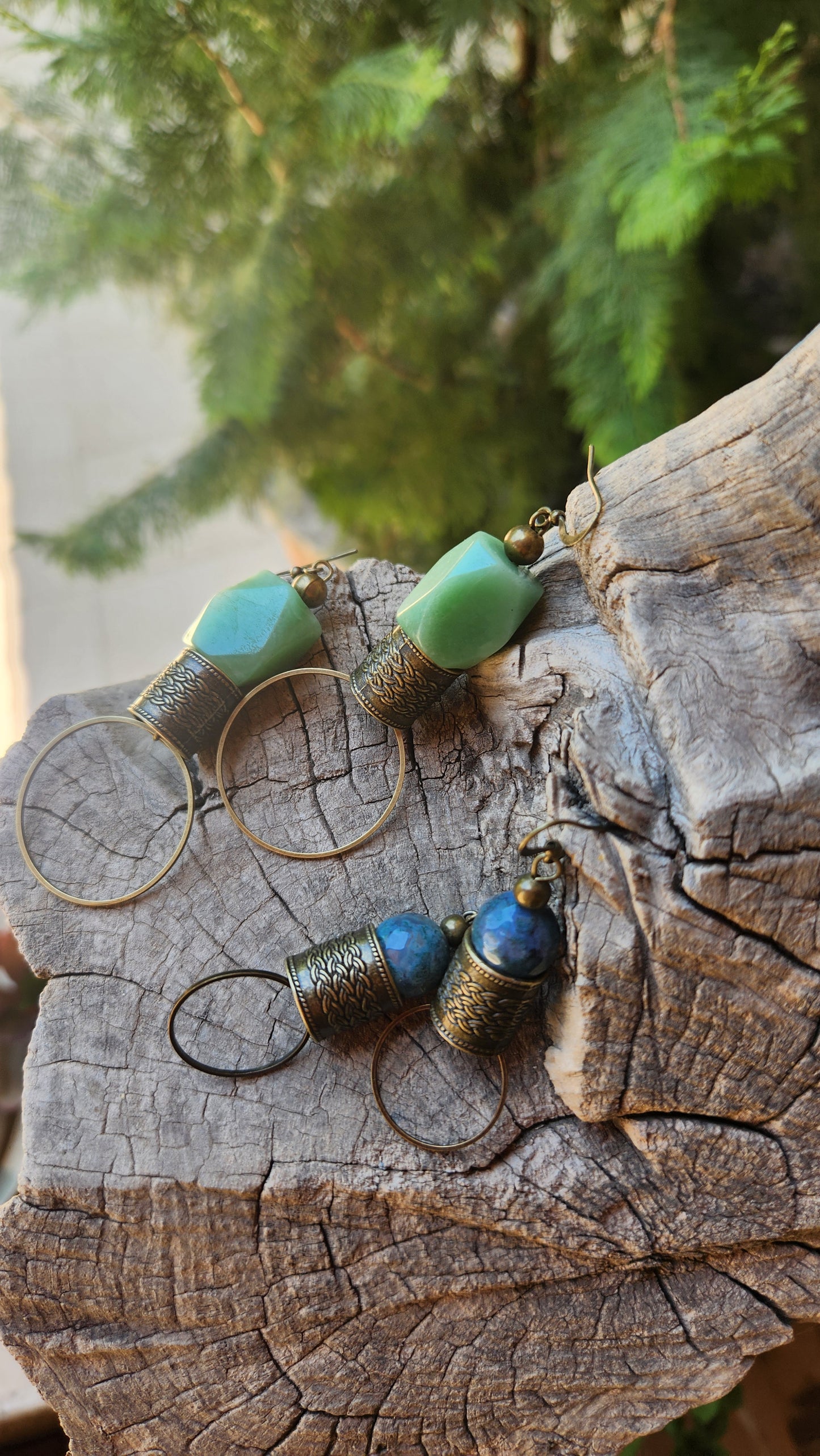 Pharaoh Earrings: Bronze with Green Aventurine
