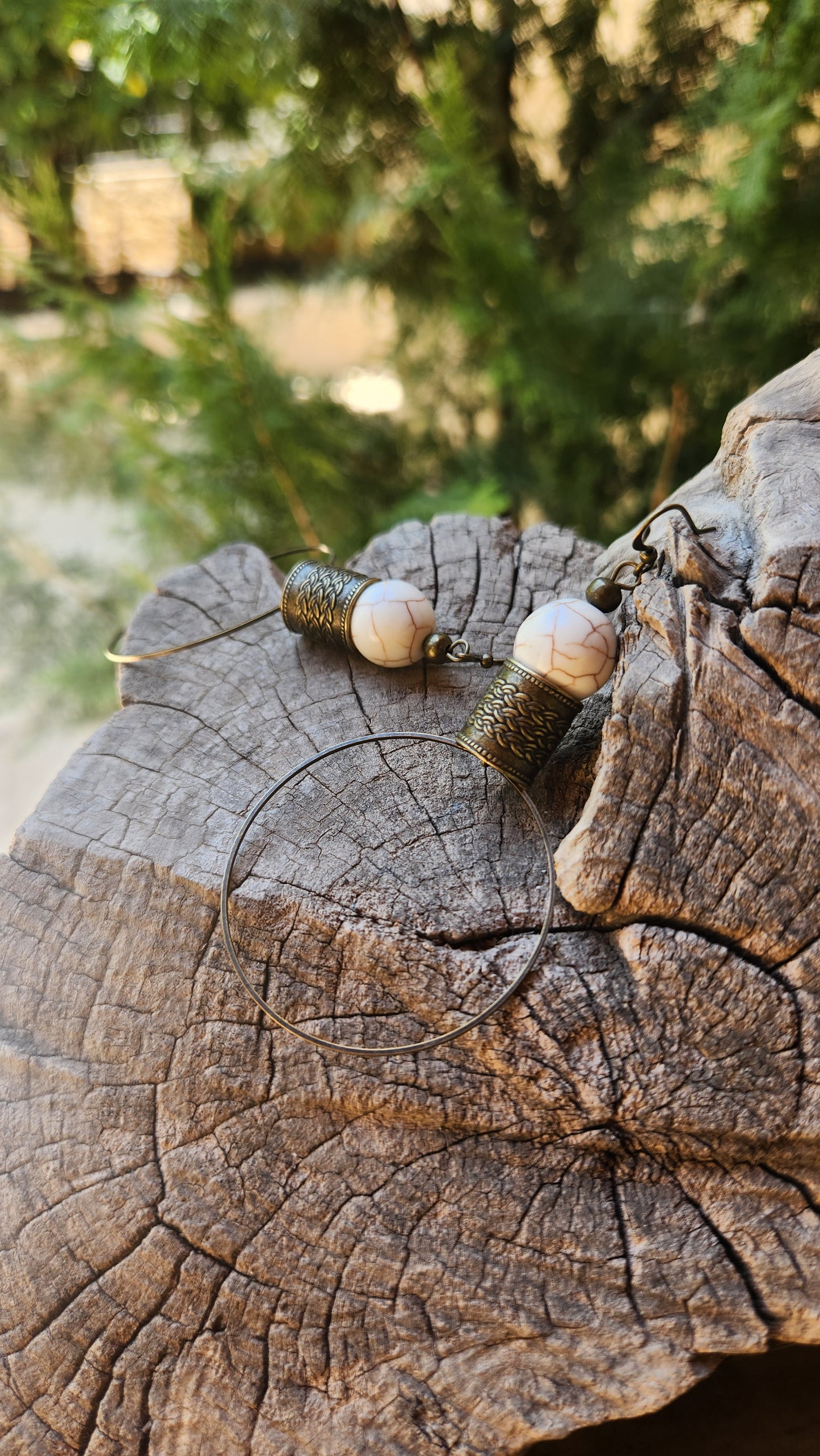 Pharaoh Earrings: Bronze with White Howlite