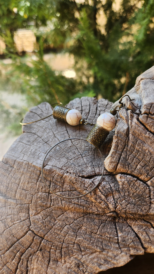 Pharaoh Earrings: Bronze with White Howlite