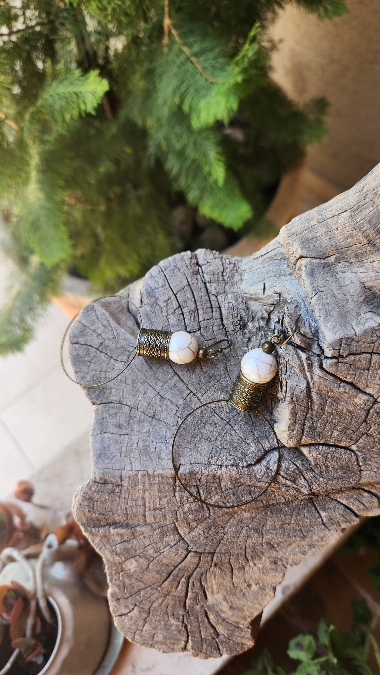 Pharaoh Earrings: Bronze with White Howlite