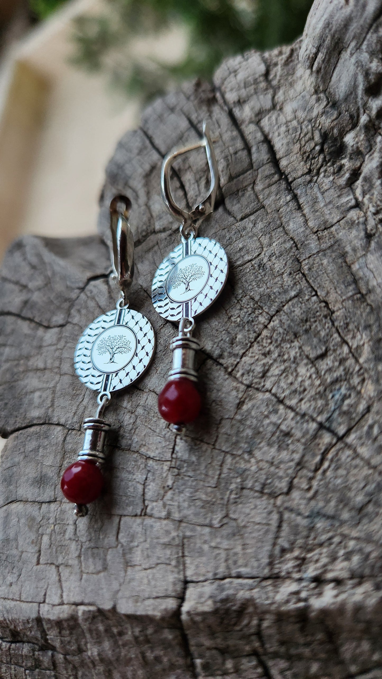 Juthur Earrings: 925 Silver & Burgundy Jade Stones