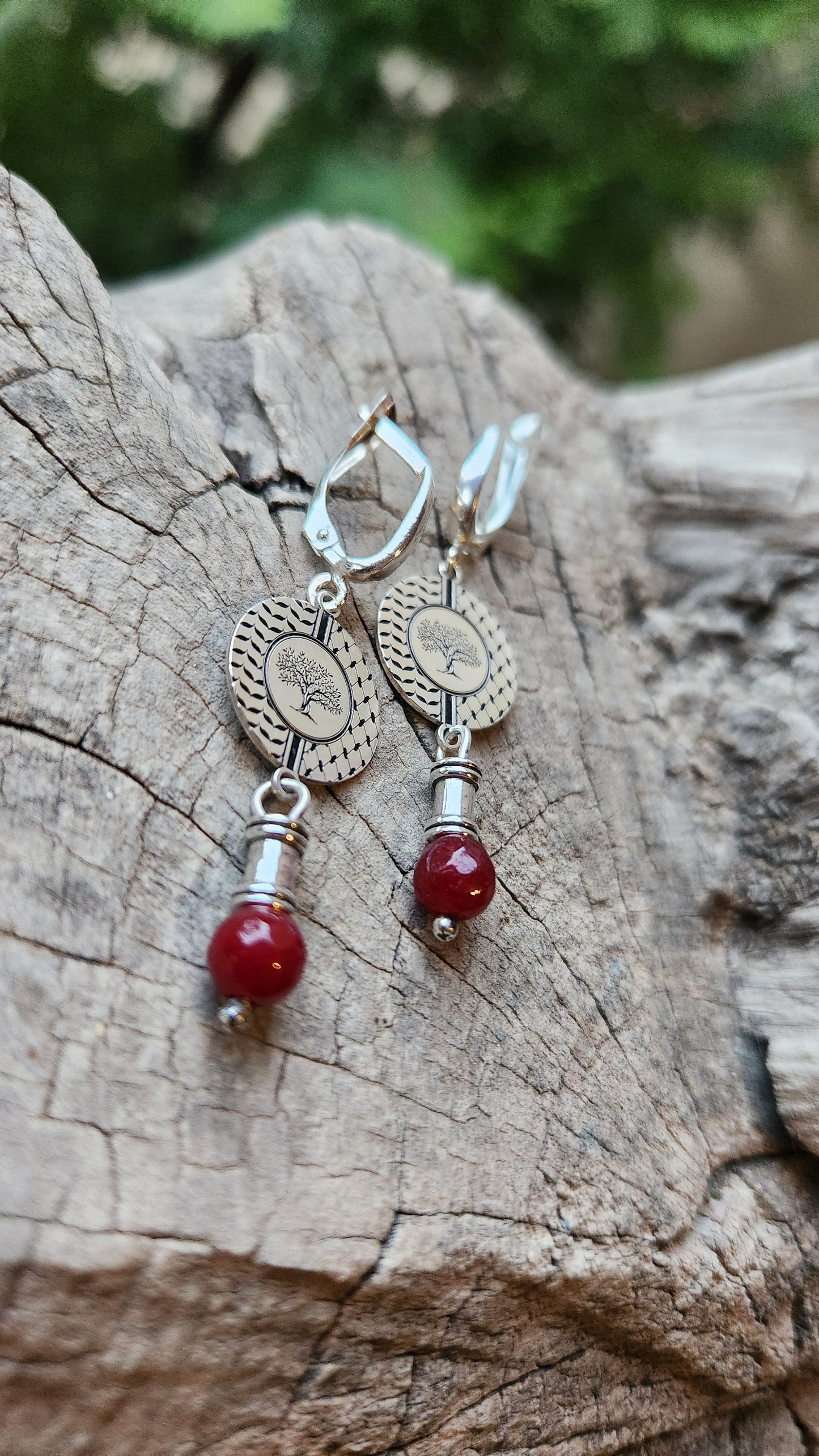 Juthur Earrings: 925 Silver & Burgundy Jade Stones