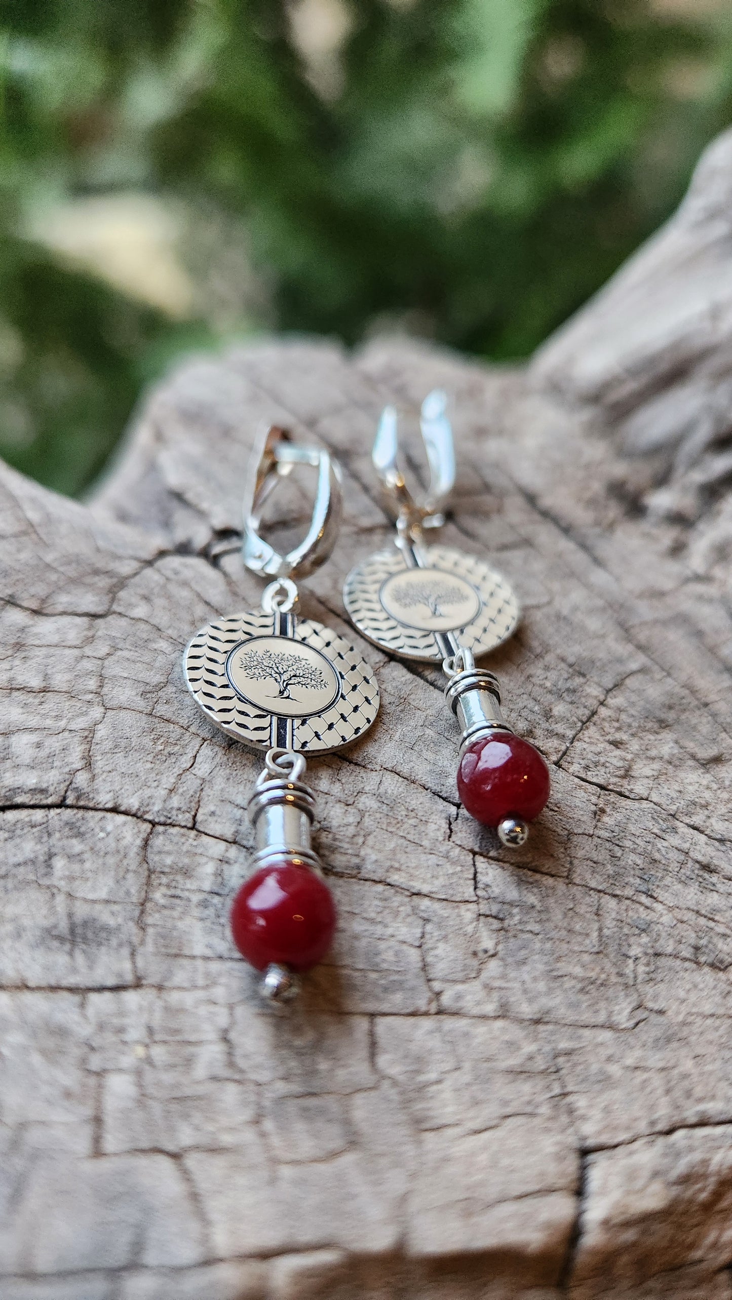 Juthur Earrings: 925 Silver & Burgundy Jade Stones