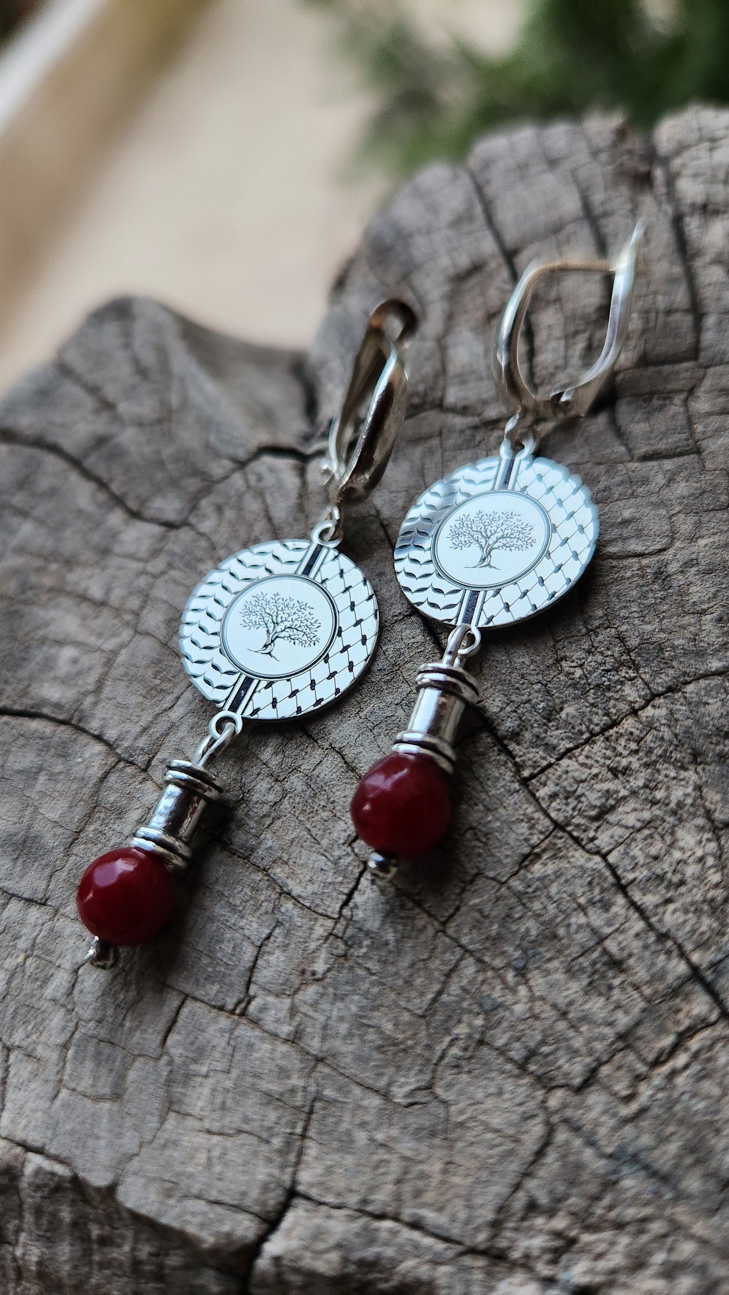 Juthur Earrings: 925 Silver & Burgundy Jade Stones