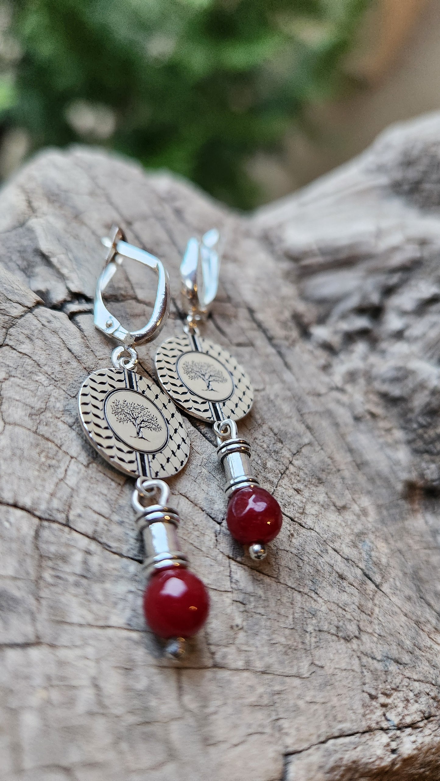 Juthur Earrings: 925 Silver & Burgundy Jade Stones