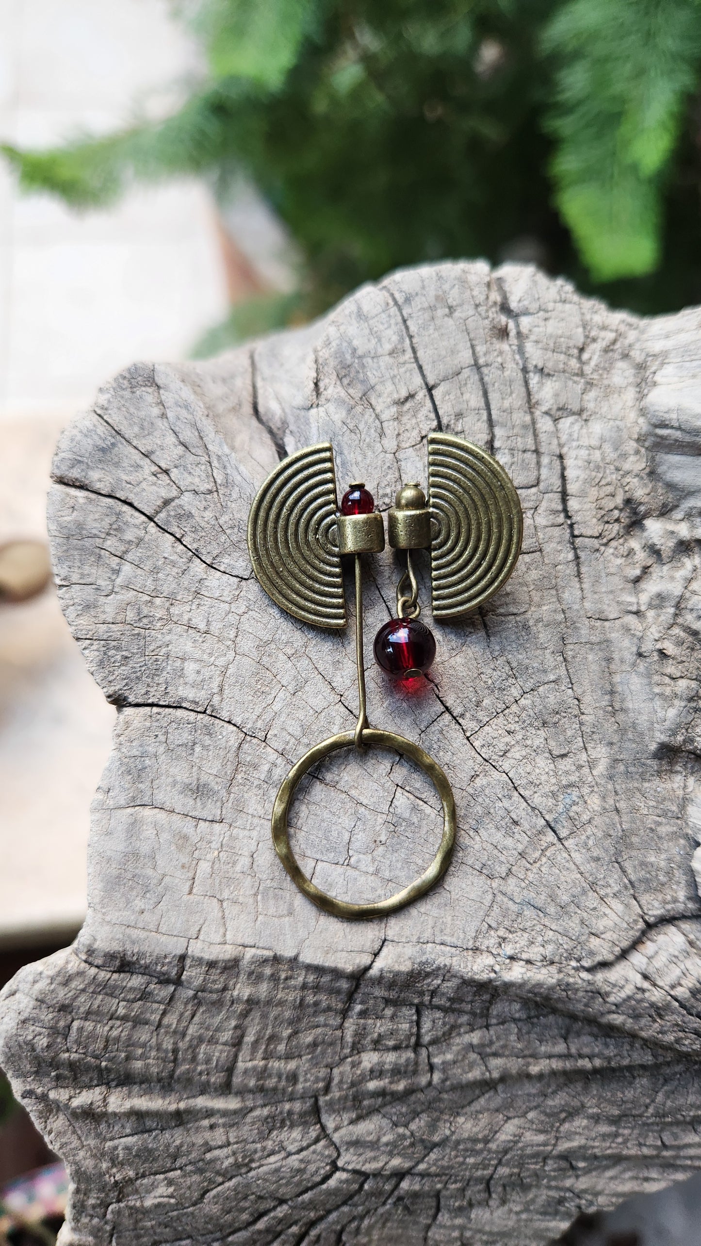 Vintage Bronze Earrings with Garnet Stone