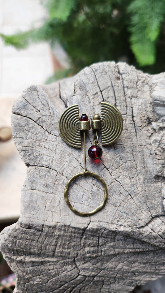 Vintage Bronze Earrings with Garnet Stone