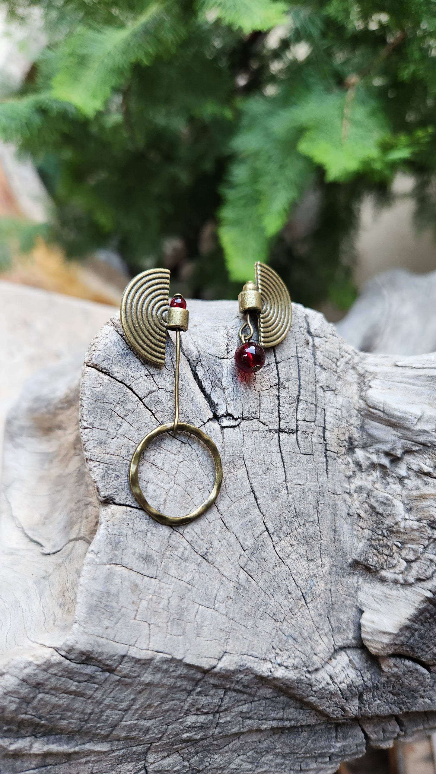 Vintage Bronze Earrings with Garnet Stone