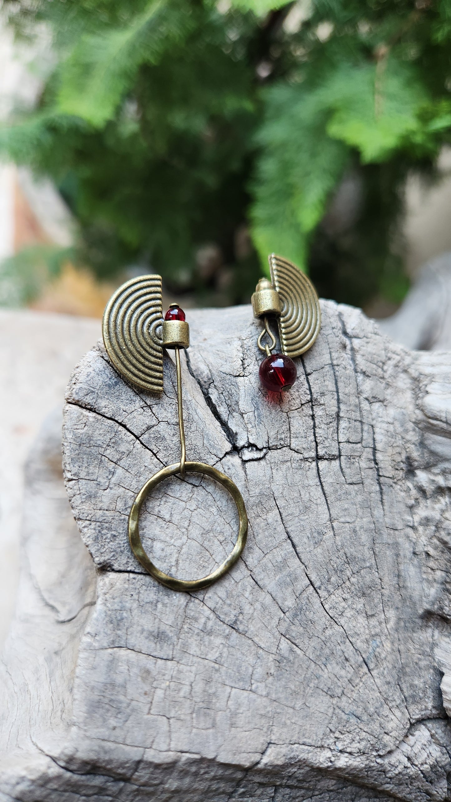 Vintage Bronze Earrings with Garnet Stone