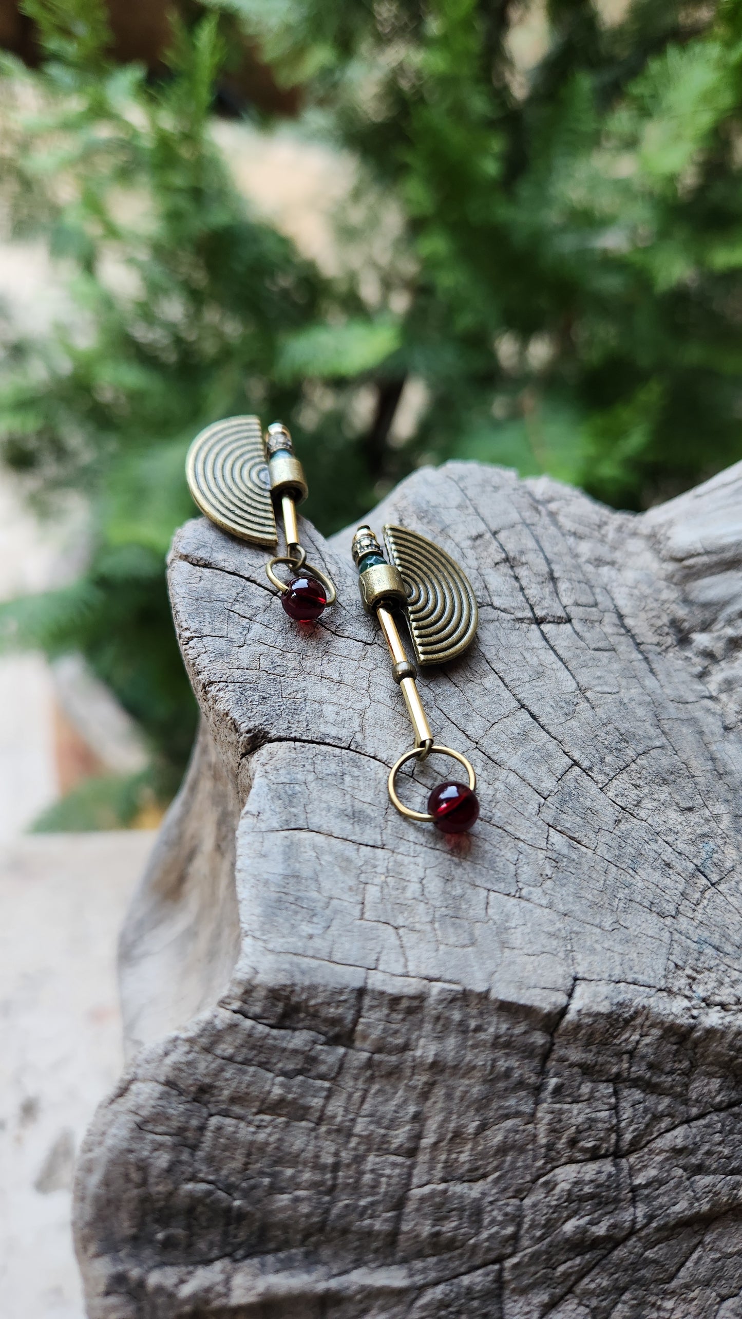 Vintage Bronze Earrings with Agate and Garnet Stones