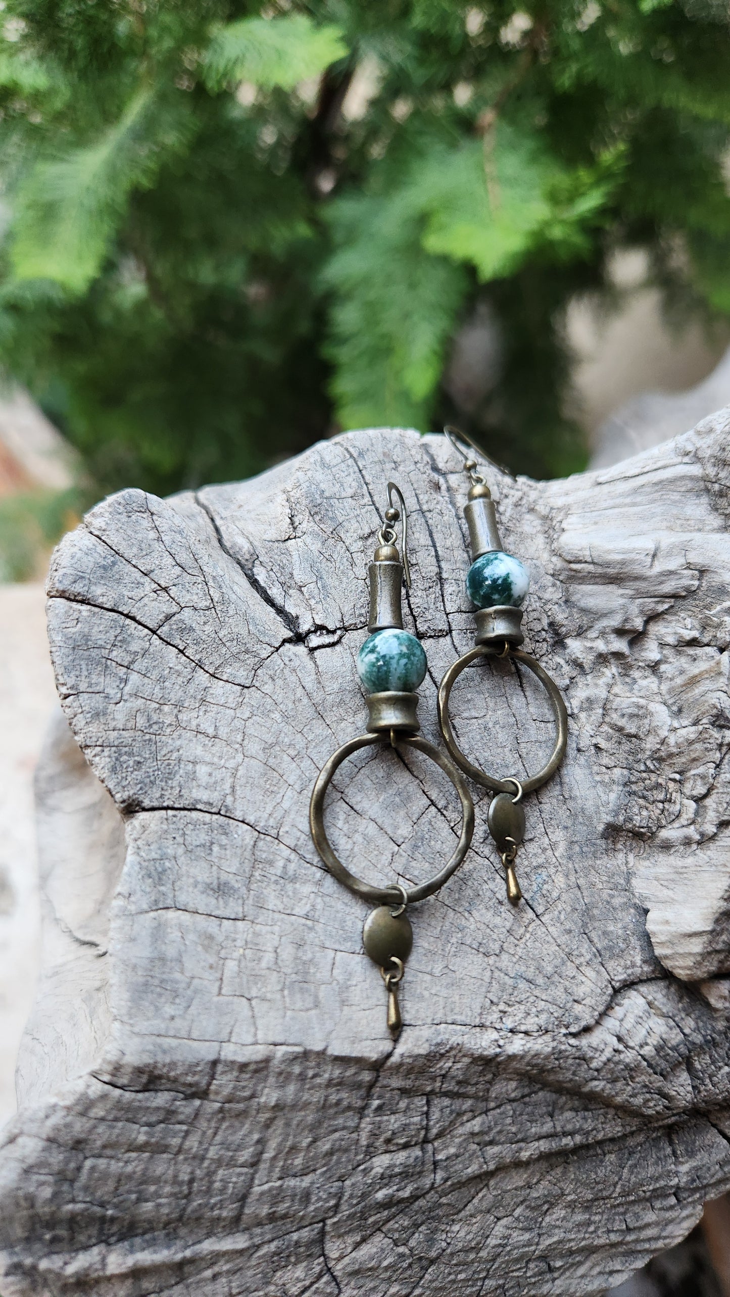 Vintage Bronze Earrings with Natural Agate Stones
