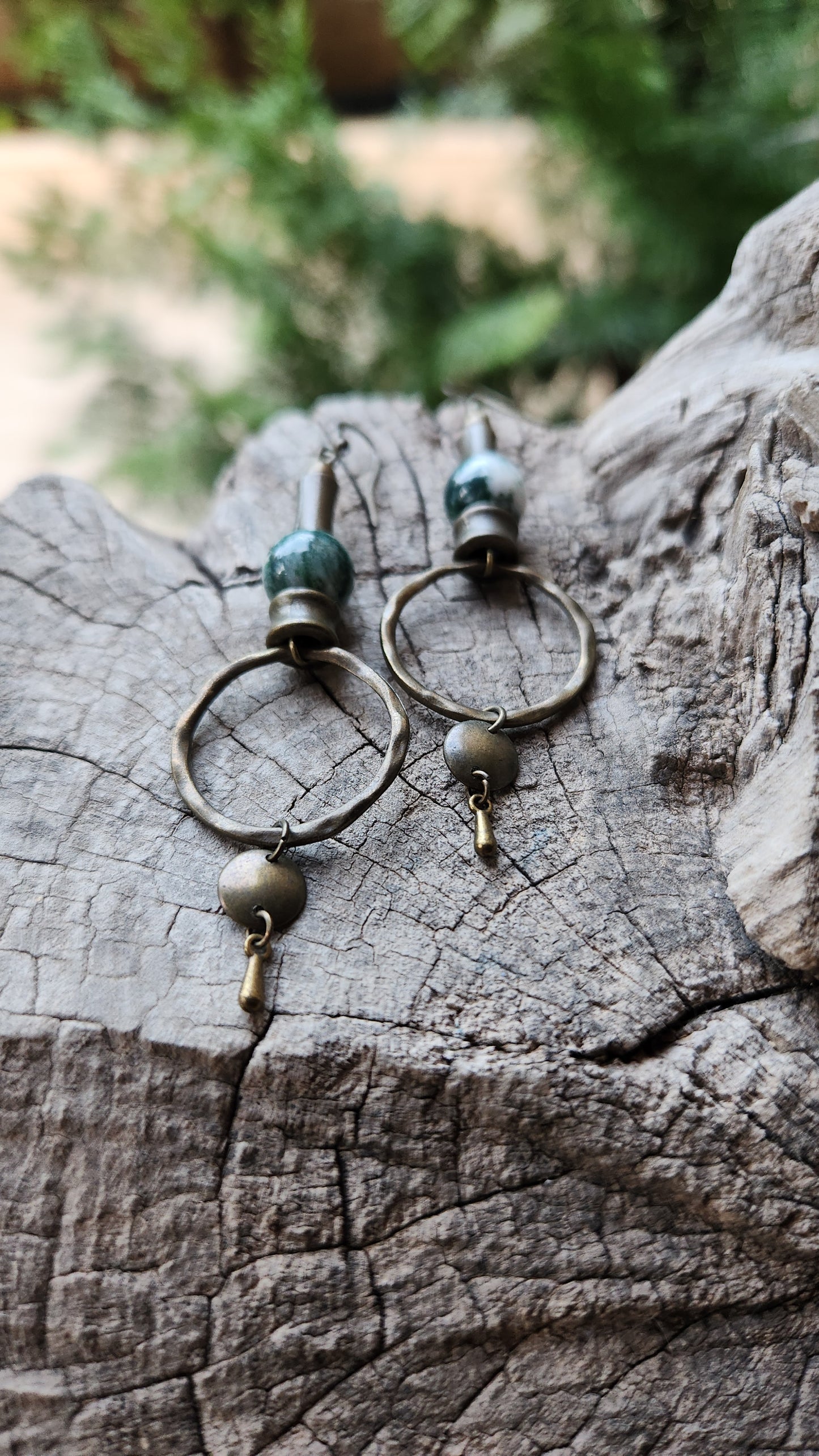 Vintage Bronze Earrings with Natural Agate Stones