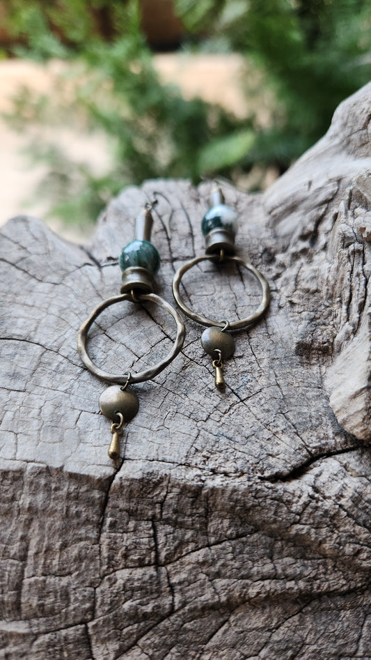 Vintage Bronze Earrings with Natural Agate Stones